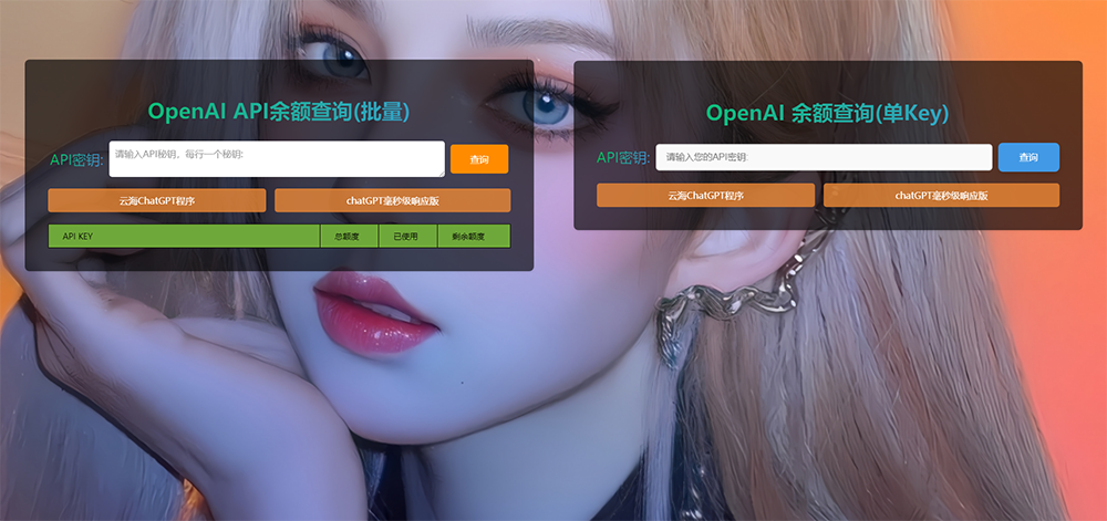 ChatGPT在线查询余额小工具源码-雪白的乌云