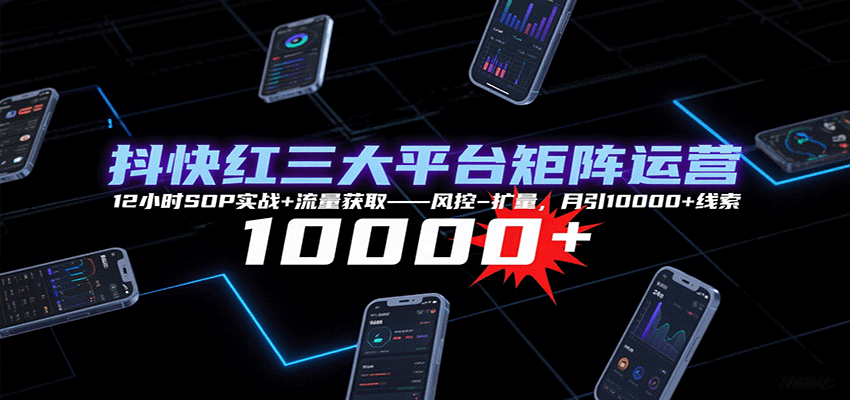 抖快红三大平台矩阵运营，12小时SOP实战+流量获取-风控-扩量，月引10000+线索-雪白的乌云
