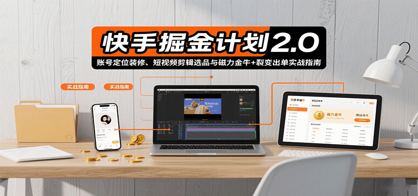 快手掘金计划2.0，账号定位装修、短视频剪辑选品与磁力金牛+裂变出单实战指南-雪白的乌云