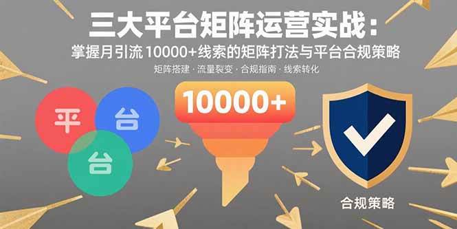 （15841期）三大平台矩阵运营实战：掌握月引流10000+线索的矩阵打法与平台合规策略-雪白的乌云