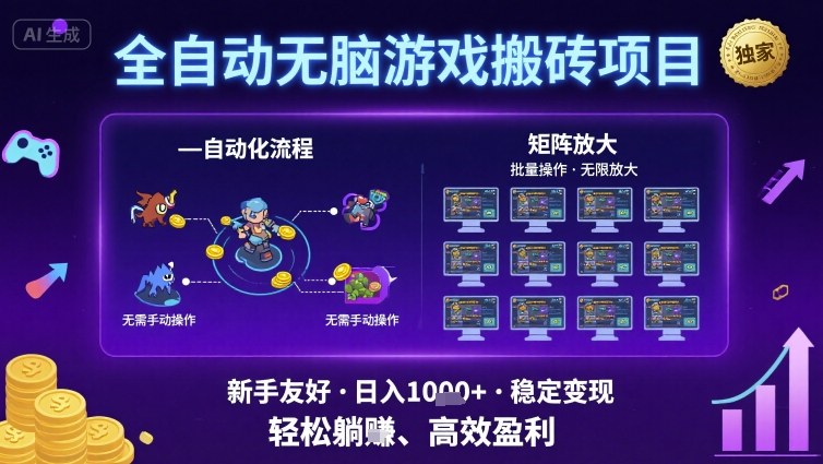 全自动无脑游戏搬砖项目，独家玩法，可批量矩阵无限放大，新手也能轻松日入1k+【揭秘】-雪白的乌云